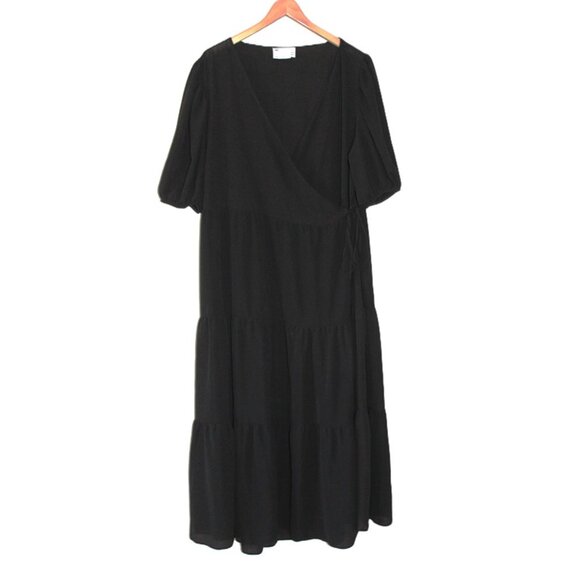 ASOS DESIGN Curve Wrap-Front Tiered Smock Midaxi Dress in Black - Size 18 - Picture 2 of 12